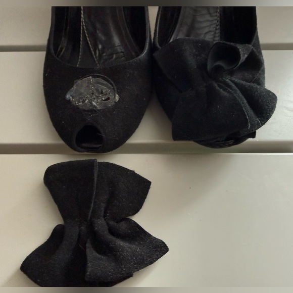Kate Spade New York Black Suede Bow Peep Toe Pumps - Picture 7 of 8